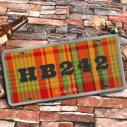 Madras Patterned Vintage License Plate Decoration Painting 1