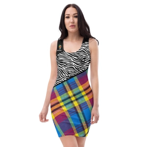 Unorthodox Royal Blue Madras & Zebra Pattern On Pattern SCS Dress 2 (Black)
