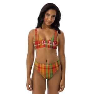 Traditional Madras Patterned Premium Recycled High-Waisted Premium Bikini 1