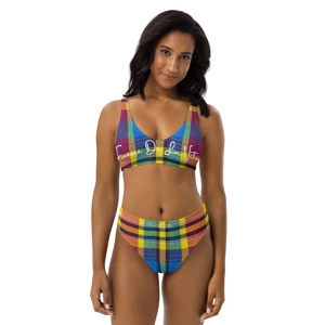Royal Blue Madras Patterned Recycled High-Waisted Premium Bikini 2