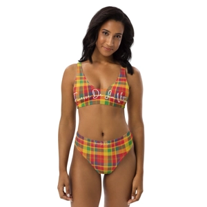 Madras Patterned Premium Recycled High-Waisted Bikini 5