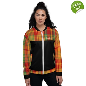 Traditional Madras Pattern & Black Premium Women's Bomber Jacket 1.0