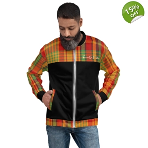 Traditional Madras Pattern & Black Premium Men's Bomber Jacket 1.0