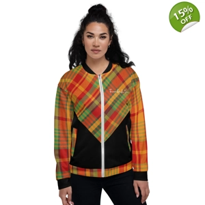 Traditional Madras Pattern & Black Premium Women's Bomber ..