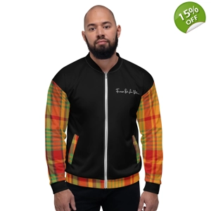 Traditional Madras Pattern & Black Premium Men's Bomber Jacket 1