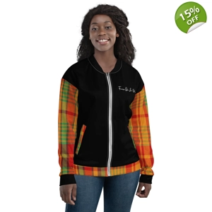Traditional Madras & Black Premium Women's Bomber Jacket 1