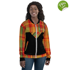 Traditional Madras Pattern & Black Premium Women's Bomber ..