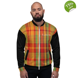 Traditional Madras Pattern & Black Premium Men's Bomber Ja..