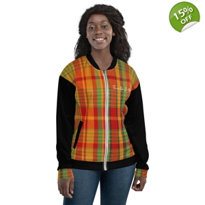 Traditional Madras Pattern & Black Premium Women's Bomber ..