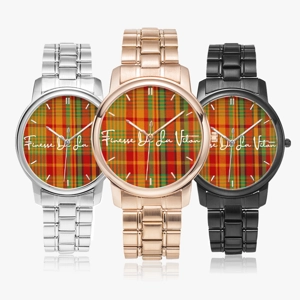 Traditional Madras Patterned Faced Folding Clasp Type Stainless Steel Quartz Watch With Indicators 1
