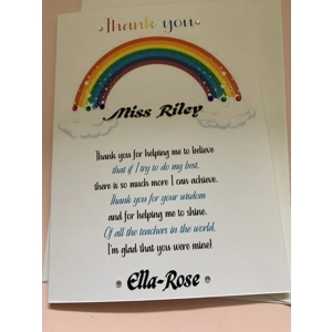 Personalised Thank You Teacher Teaching Assistant Card - Rainbow Verse