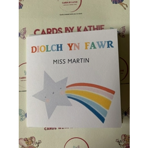 Personalised Welsh Thank You Teacher Teaching Assistant Card - Shooting Star
