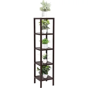 Brown Bamboo Wood 4-Shelf Versatile Storage Unit Rack Narrow Bookcase