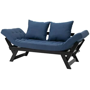 Navy/Black 3 in 1 Convertible Sofa Chaise Lounger Bed with 2 Large Pillows