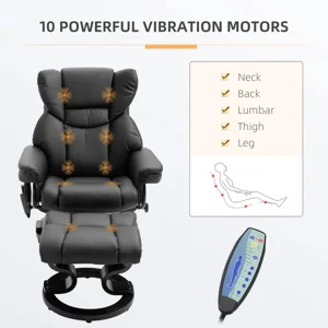Adjustable Black Faux Leather Remote Massage Recliner Chair w/Ottoman