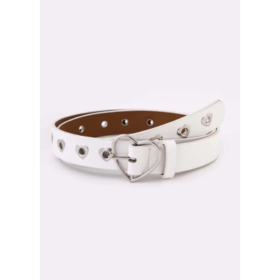 Heart Buckle Belt White
