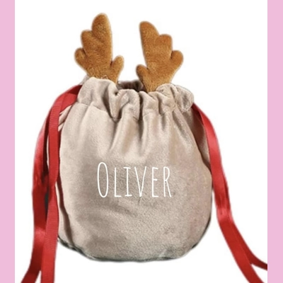 Personalised Reindeer velvet treat bag