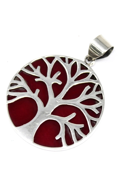 Tree of Life Silver Pendant – 30mm Coral Effect