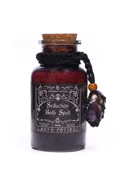 Ancient Witch Bath Spell Potion & Amethyst Crystal Amulet - Seduction