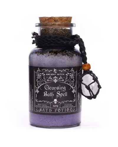 Ancient Witch Bath Spell Potion & Rock Crystal Amulet - Cleansing