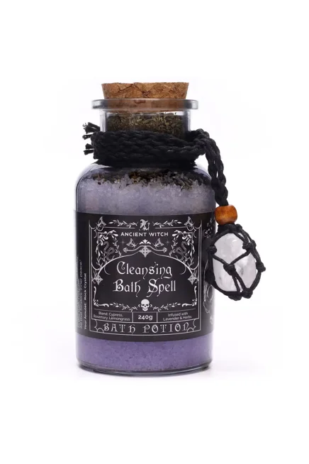 Ancient Witch Bath Spell Potion & Rock Crystal Amulet - Cleansing