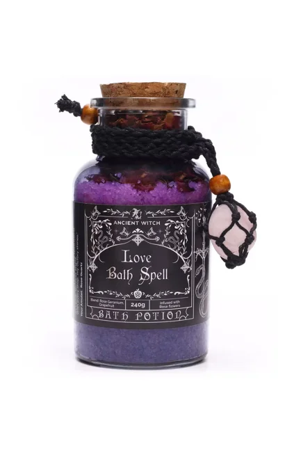 Ancient Witch Bath Spell Potion & Rose Quartz Crystal Amulet – Love