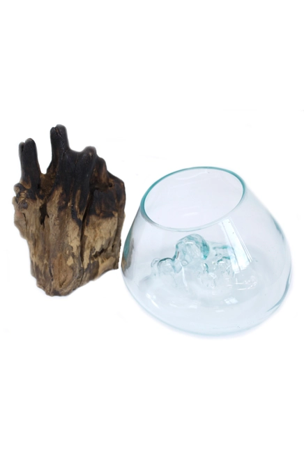 Molten Glass on Wood - Large Bowl (MGW-03): A Unique Fusion of Nature and Art