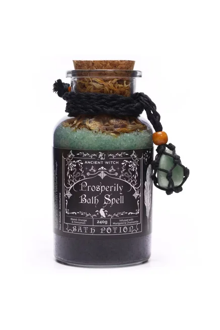 Ancient Witch Bath Spell Potion & Aventurine Crystal Amulet - Prosperity