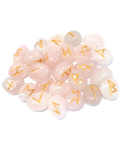 Runes Stone Set in Pouch - Rose Quartz
