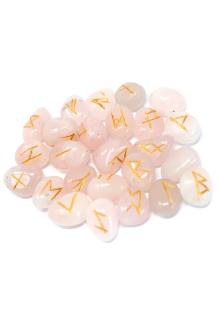 Runes Stone Set in Pouch - Rose Quartz