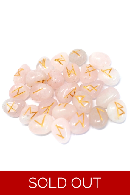 Runes Stone Set in Pouch - Rose Quartz