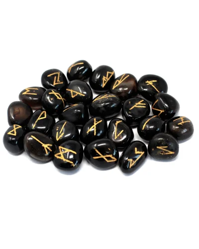 Runes Stone Set in Pouch - Black Onyx