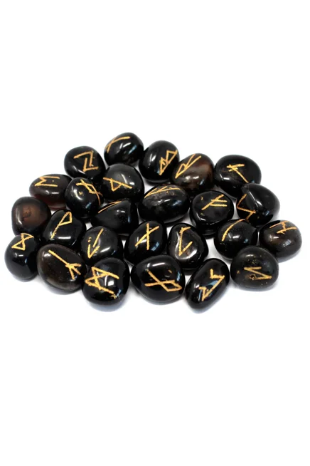 Runes Stone Set in Pouch - Black Onyx