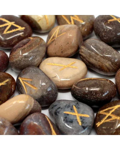 Runes Stone Set in Pouch - Fancy Jasper