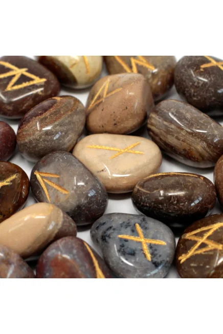 Runes Stone Set in Pouch - Fancy Jasper