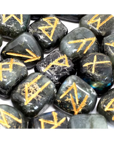 Runes Stone Set in Pouch - Labradorite