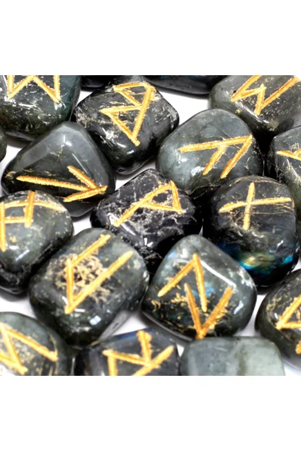 Runes Stone Set in Pouch - Labradorite