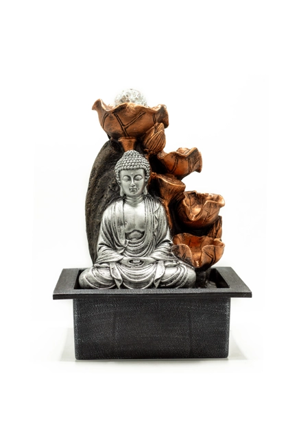 Tabletop Water Feature - 35cm - Silver Buddha Cascade & Crystal Ball