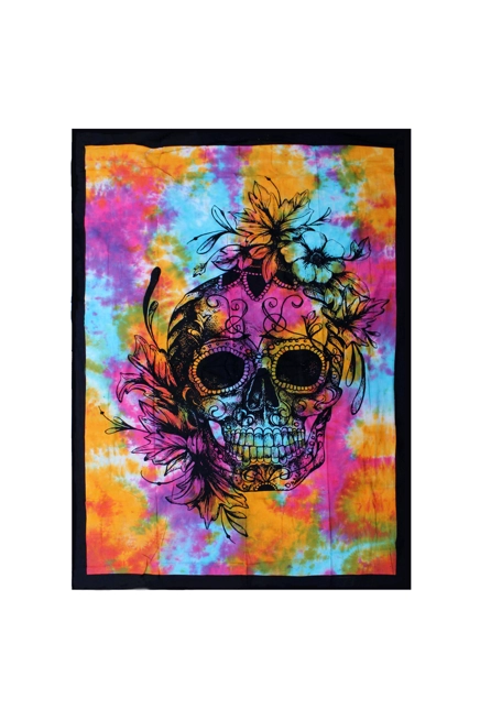 Single Cotton Bedspread Wall Hanging - Day of Dead Skull