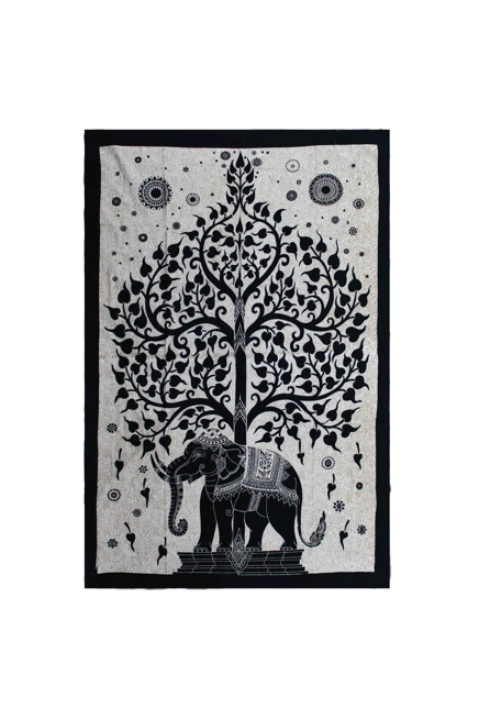 Single Cotton Bedspread Wall Hanging - Mono - Elephant Tree