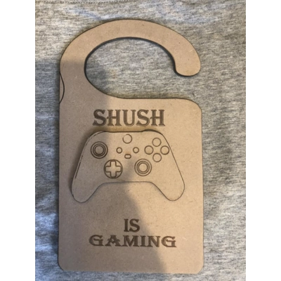 Door hanger kit for gamers MDF control pad and door hanger with wording as shown space to add name