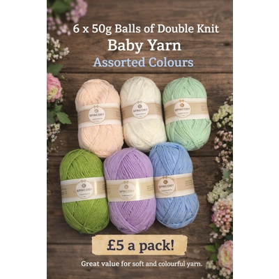 Dive into a bundle of squishy joy with our 6-pack of 50g Double Knit Baby Yarn £5 a pack