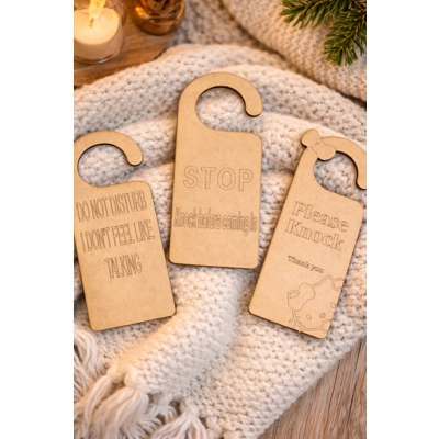 DOOR HANGERS PACK OF 3 MDF READY TO PAINT OR USE AS THEY ARE £2 A PACK