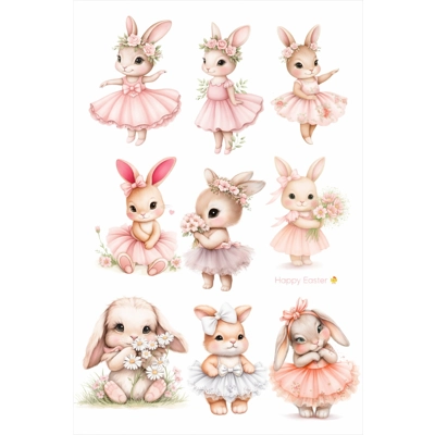 ✨ Hop into Easter Magic! ✨A4 Heat Transfer Sublimation Sheet featuring 9 whimsical bunnies 40p
