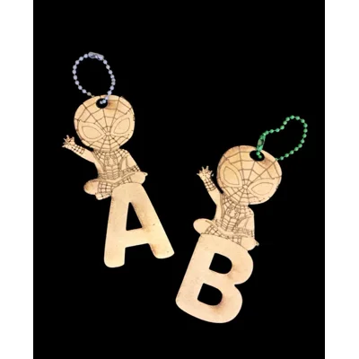 MDF SPIDEY KEY RINGS / BAG CHARMS – ANY INITIAL! Only 35p each