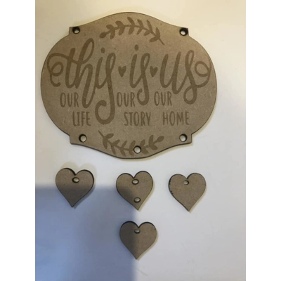 THIS IS US wall hanging plaque kit comes with 5 hearts ready to personalise £2