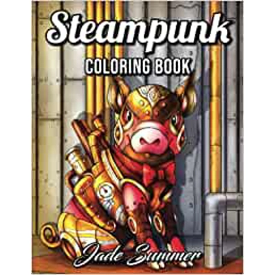 Steampunk Animals: An Adult Coloring Book with Dogs, Lions, Elephants, Owls, Monkeys, Wolves, and More! Paperback – Large Print, March 4 2021 by Jad