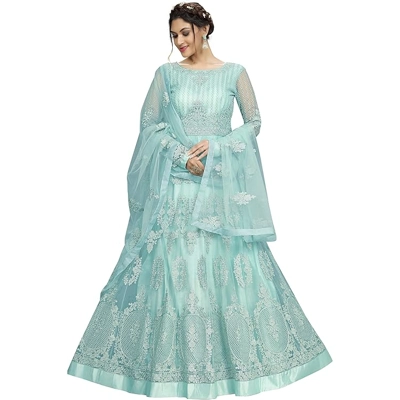 TRENDMALLS Women's Net Embroidery Anarkali Suit Set Indian Pakistani Wedding Special Dress