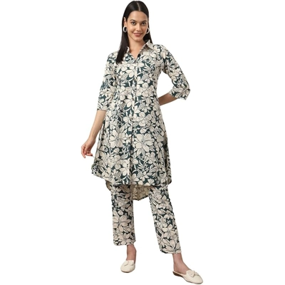 G4Girl Jaipuri Pure Cotton Anarkali Kurti Pant With Dupatta For Women's With Neck Emboridery