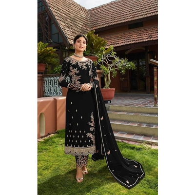 Henith Collection Indian/Pakistani Ethnic wear Georgette Straight Salwar Suit Salwar Kameez Ready